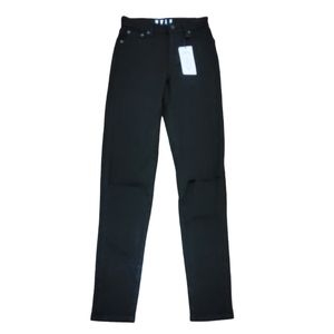 Hale Rogue Bri Sculptured High Rise Skinny Denim Jeans Black Destroy
